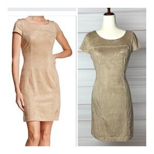 Nanette Lepore - Beige Lenox Sheath Dress, Faux Suede, Cap Sleeves, Above Knee